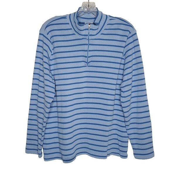 LL Bean Womens 1/4 Zip Pullover Shirt 3X Blue Stripe Mock Neck Long Sleeve - Picture 3 of 6